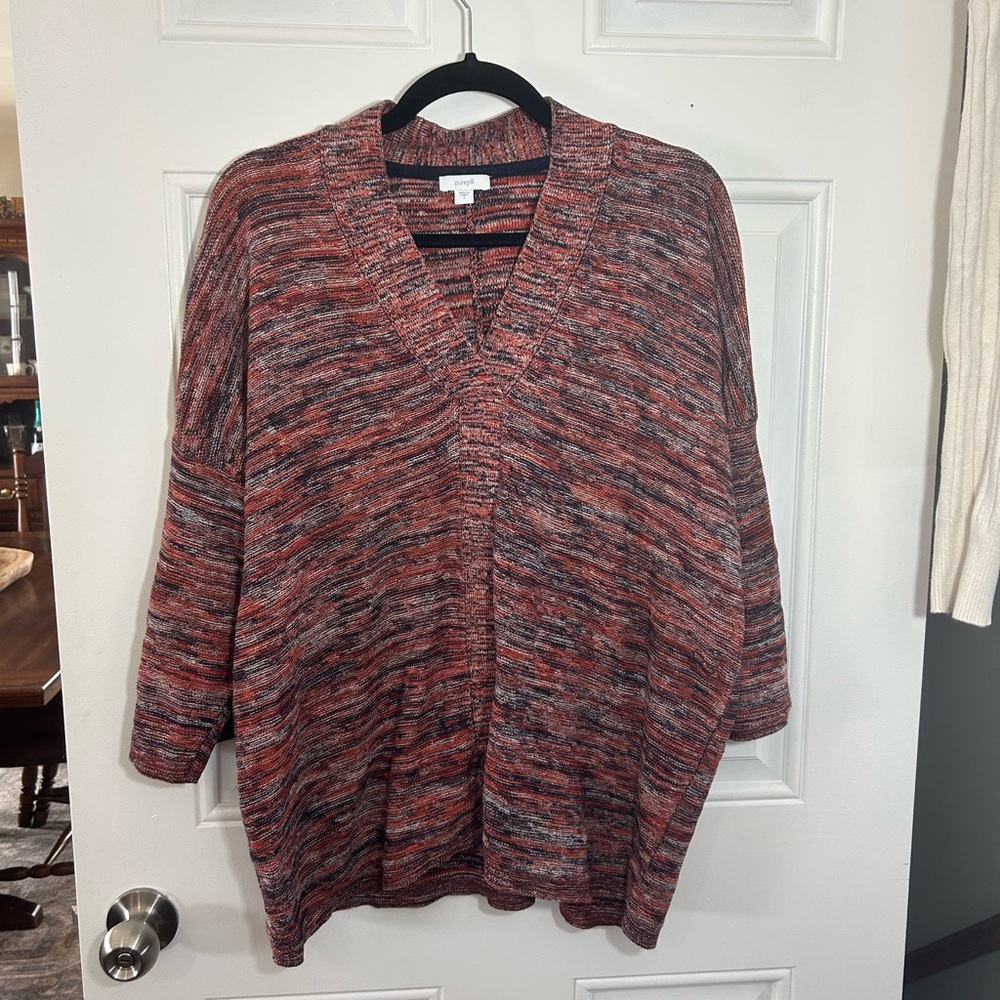 Cozy oversized pure Jill V-Neck Sweater in Orange, gray and white